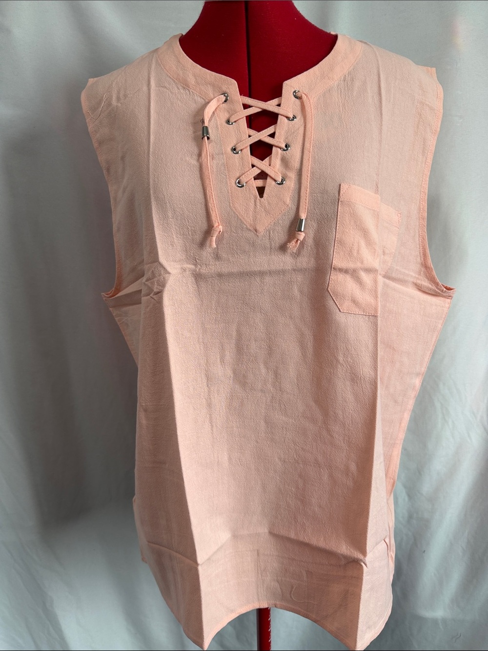 Sleeveless Lace-Up Tank Top in Light Peach